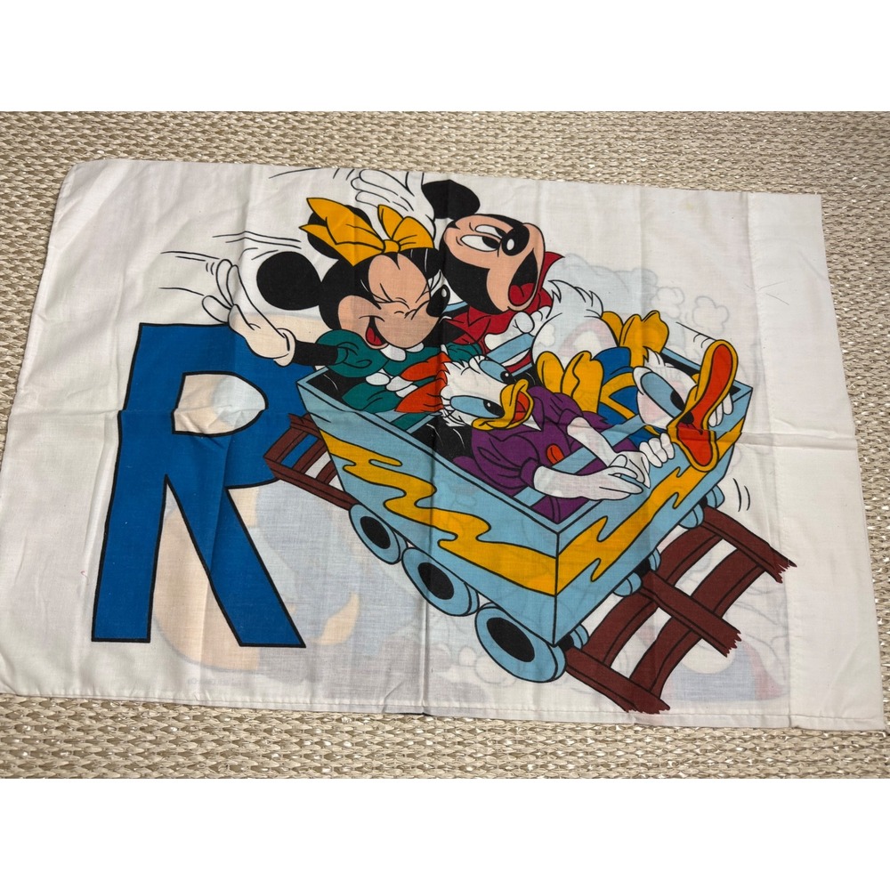 Vintage Disney Dundee Mickey Minnie Donald Goofy Alphabet Pillowcase Made in USA